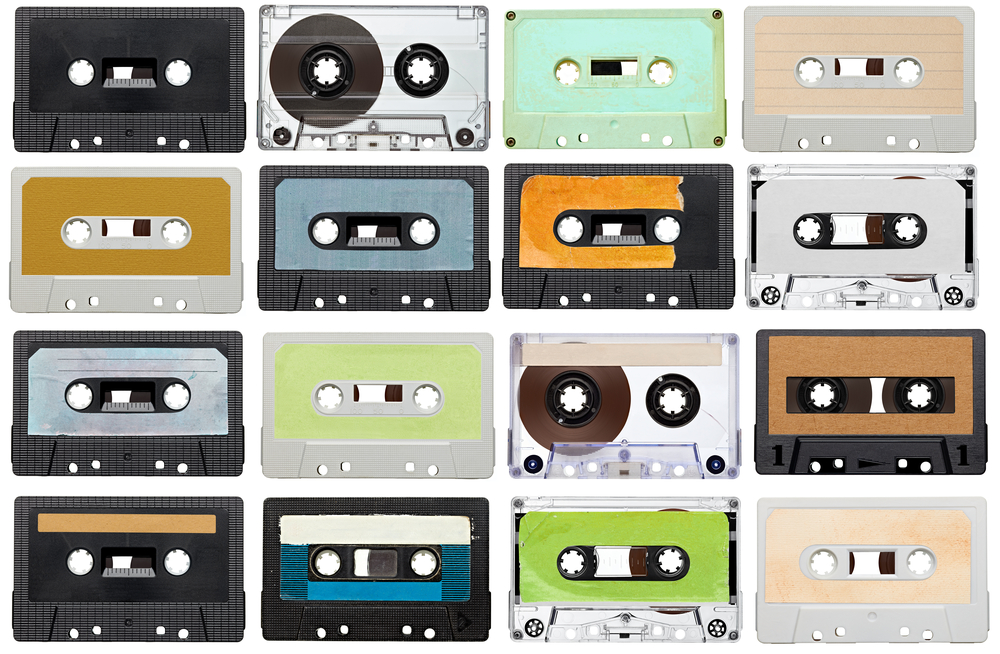 collection of various vintage audio tapes on white background. each one is shot separately