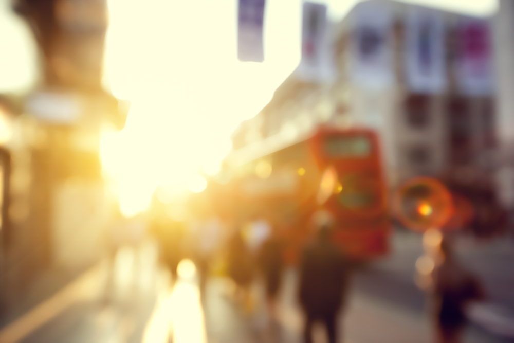 people in bokeh, street of London