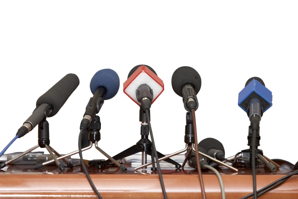 close up of conference meeting microphones on white background with clipping path
